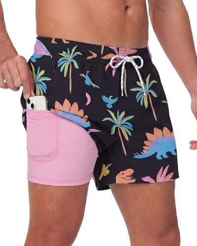 Sixfish Men's Swim Trunks Quick Dry Bored Shorts with 4" Compression Liner