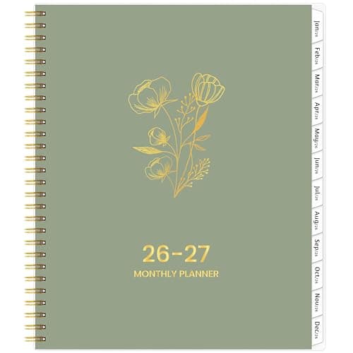 2026-2027 Monthly Planner, 18 Monthly Calendar Planner, January 2026 - June 2027, 8’’ x 10’’, 2026 Spiral Agenda with Tabs ＆Pocket, Flexible Cover, Organizer Notebook for Office Home School, Flowers