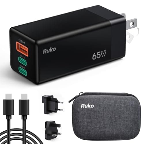 Ruko 65W USB C Travel Charger Kit, 3-Port GaN Fast Charger