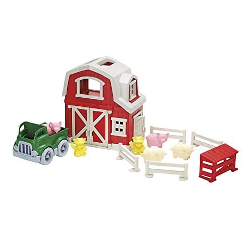 Green Toys Farm Playset - 13 Piece Pretend Play, Motor Skills, Language & Communication Kids Role Play Toy. No BPA, phthalates, PVC. Dishwasher Safe, Recycled Plastic, Made in USA, Red
