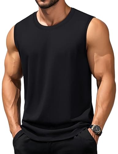 TACVASEN Black Tank Top Men Gym Moisture Wicking Sleeveless Shirts Breathable Workout Casual Cotton Summer Summer Tank Tops M