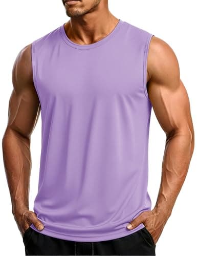 MAGCOMSEN Sleeveless Shirts for Men Dry Fit Running Tank Tops UPF 50+ Active Workout Muscle Shirts Beach Swim Shirt Light Purple S