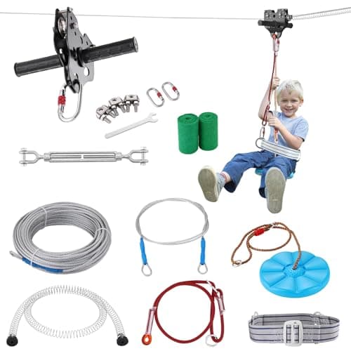 VEVOR Zipline Kit, 160 ft Zip Line Kits Up to 330 lb, Backyard Outdoor Quick Setup Zipline, Playground Entertainment with Stainless Steel Zipline, Spring Brake (Note: for Teens Only. Not for Adults)