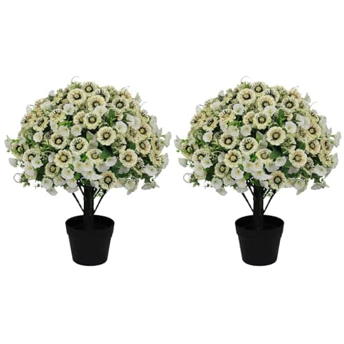 Aoutyers 24" Artificial Flowers Topiary Ball Trees, Faux Outdoor Plants