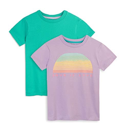 Mightly Girls' Crewneck Short Sleeve T Shirts | 100% Organic Cotton, Colorful Casual Clothes, Soft & Basic Crewneck Tee, Set for Toddlers and Kids, Fair Trade Certified Pack of 2, Love is Love, 3T