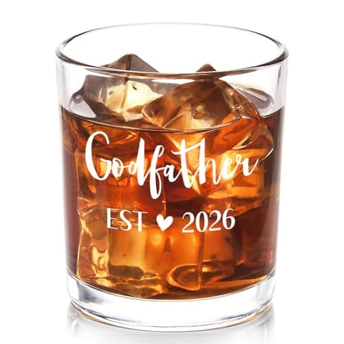 Futtumy Godfather Proposal Gifts for Men, Godfather Est 2026 Whiskey Glass, Father's Day Birthday Best Baptism Gifts for God Father, 10 Oz 2026 New God Father Old Fashioned Glass