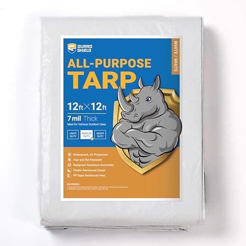 GUARD SHIELD White Tarp 12x12 Feet Medium Duty All Purpose Poly Tarps Cover 7mil