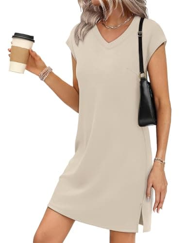 Sampeel Summer Beach Dresses for Women 2026 Cuise Vacation Clothes Casual Holiday Spring Fashion Clothing Mini Dress Sleeveless Beige S