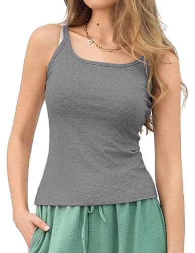 Totatuit Womens Square Neck Spaghetti Strap Tank Top Y2K Cami Dark Grey M