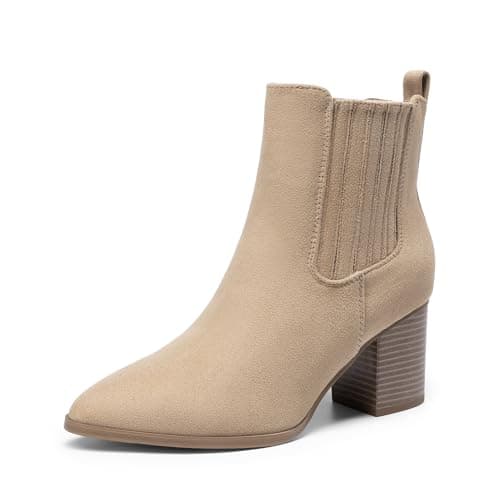 DREAM PAIRS Women's Ankle Boots Pointed Toe Chunky Block Heel Ankle Bootie Fall Short Booties Shoes,Size 11,Nude,DWUMAB2535
