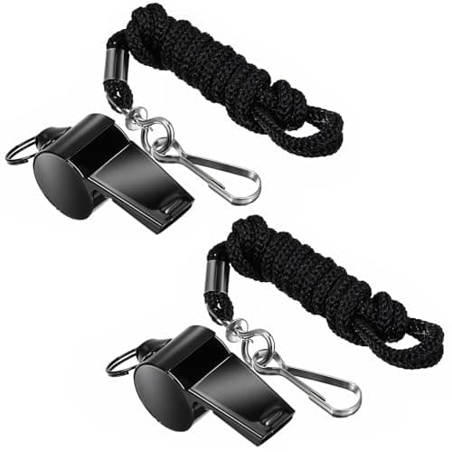 HekouJiub 2 Pack Whistles Stainless Steel Whistle, Loud Crisp Sound Whistles for Teachers, Sports Coach Whistle for Adults with Lanyard for Teachers Coaches Referees Emergency (Black)