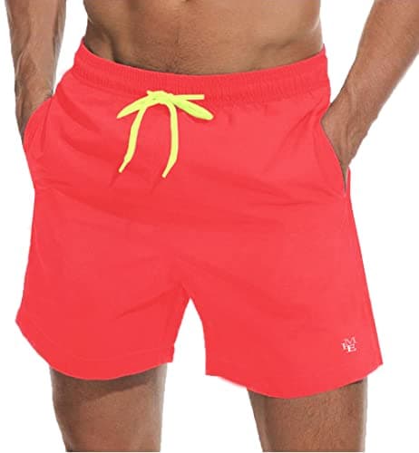 vxsvxm Mens Quick Dry Beach Shorts Swim Trunks with Mesh Lining Neon Pink