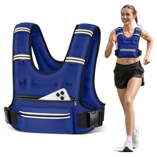 Mieakvool Weighted Vests for Women Men, 8 12 16 20 lb Weighted Vest with Storage Pockets, Rucking Vest with Reflective Stripe, Adjustable Straps Weight Vest for Running, Walking, Workout, Training