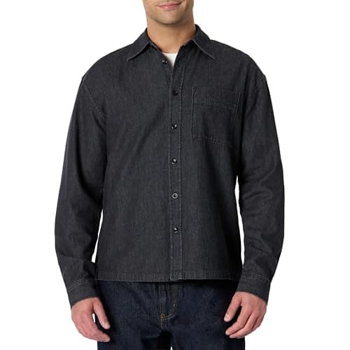 Amazon Essentials Men's Modern Oversized-Fit Denim Button-Down Shirt, Black, XX-Large