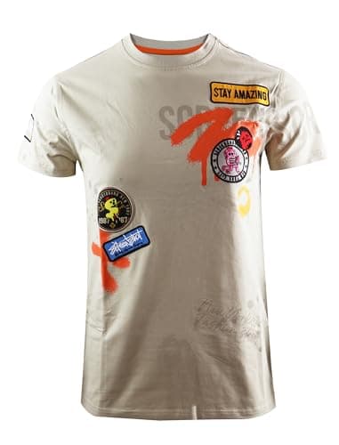 SCREENSHOT-S11453 Mens Upgraded Premium Streetwear Tee - Stay Amazing Urban Graffiti Embroidery Patch Print Technique T-Shirt-Stone-Small