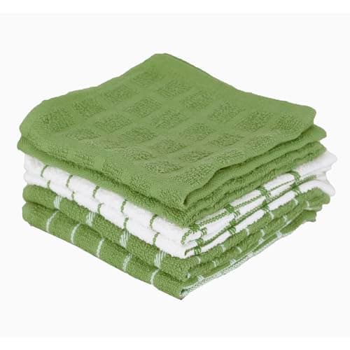 Ritz Terry Check Dish Cloth Set: Highly Absorbent & Super Soft - 100% Cotton, Durable Kitchen Cleaning Cloths for Wiping Tables and Counters, 6-Pack, Cactus