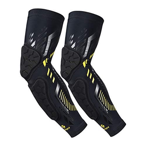 Kuangmi Arm Sleeves Compression Elbow Pads Use for Sports and Daily Support (Yellow Black/Pair, XL)