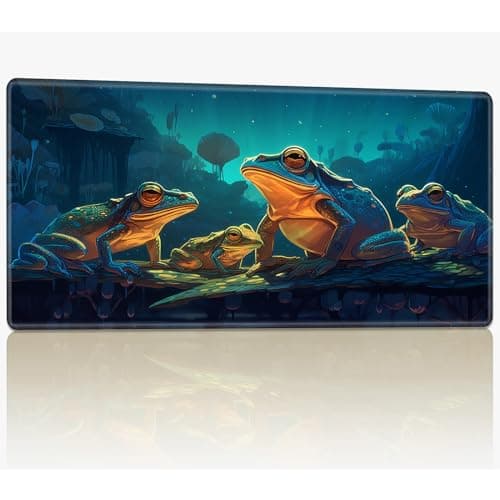 Tabletop Card Playmat with Stitched Edges, 24 x 14 inches Stitched TCG Card Play Mat Fantasy Green Frog Commander Board Game Mats Smooth Rubber Surface Battle Game Desk Mat