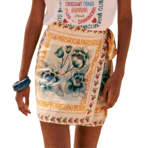 Talakeno Womens Summer Floral Wrap Short Skirt Tie Side High Waist A Line Beach Vacation Boho Mini Skirt(Multicolor,L)