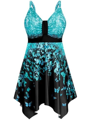 Arolina Swimdress for Women One Piece Bathing Suit Modest Tummy Control Swimsuits with Flowing Skirt S