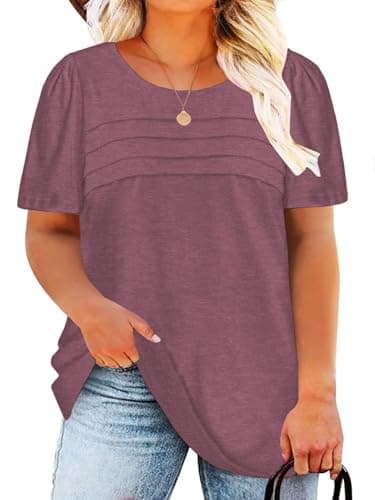 Plus Size Shirts Womens Trendy Loose Fit Tops Basic Oversized Tees Wine Red 5XL