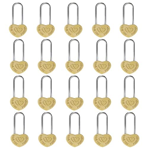 VeYocilk 20PCS Love Lock Single Heart Gold Padlock:3.5" 50mm Engraved Love-You-Forever Wish Heart Lock Everlasting Love for Lovers Wedding,Valentines,Anniversary,Travel,Valentines Day,Bridge(NO Key)