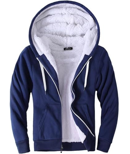 Little Beauty Mens Zip Up Hoodies Fleece Sherpa Lined Winter Thick Jackets