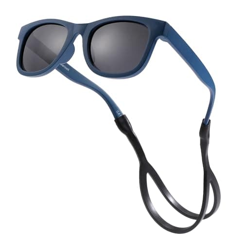 Hycredi Flexible Bendable Baby Polarized Sunglasses with Strap for Newborn Infant Boys Girls Age 0-18 Months- Dark Blue/Grey