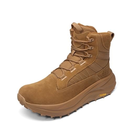 NORTIV 8 Men's Wide Toe Box Work Military Tactical Boots Barefoot Hiking Low Drop Leather Side Zipper Motorcycle Combat Boots Pikes,Size 7,Coyote,SNMT25001M