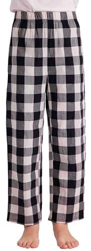HiddenValor Big Girls Lightweight Woven Cotton Pajama Lounge Pants with Pockets-Black/White-S