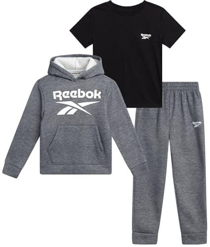 Reebok Baby Boys Pants Set - 3 Piece T-Shirt, Pullover Hoodie & Jogger Pants Set - Fleece Playwear Pant Sets for Toddlers, Size 2T, Dark Grey Heather