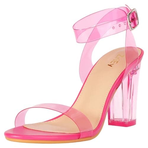 ZriEy Clear Heels For Women Transparent Chunky Block Heel Sandals
