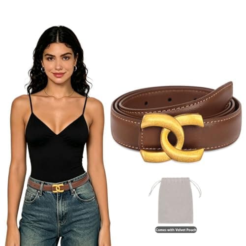 LFHC Women's Leather Belts for Jeans,Dresses,Pants,Coats-Fashion Waist Belt with Classic Gold Buckle,Gift for Women.