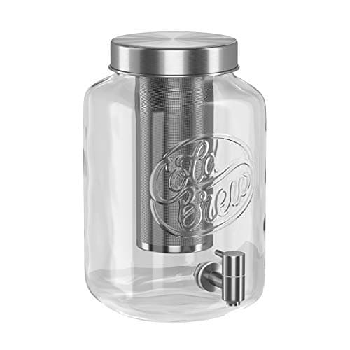 Kook 1 Gallon Mason Jar Drink Dispenser, Thick Glass Carafe, Stainless Steel Spigot and Mesh Filter, Premium Iced Coffee Maker, Cold Brew Pitcher & Tea Infuser