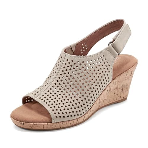 Rockport womens Briah Perf Sling Wedge Sandal, Taupe Leather, 5.5 Wide US