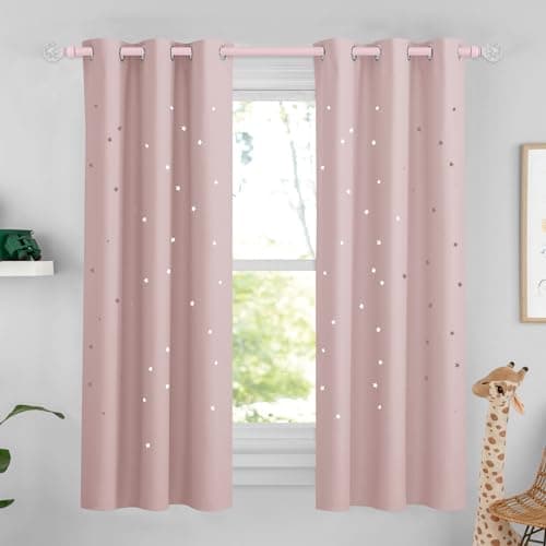 NICETOWN Light Pink Star Blackout Curtains for Girl Princess, 1 PC, 42 x 63