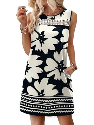 WIHOLL Summer Dresses for Women 2026 Vacation Outfits Fashion Clothing Beach Dress Spring Sundresses Resort Wear Easter Dresses Graduation Dress with Pocket Black Floral L