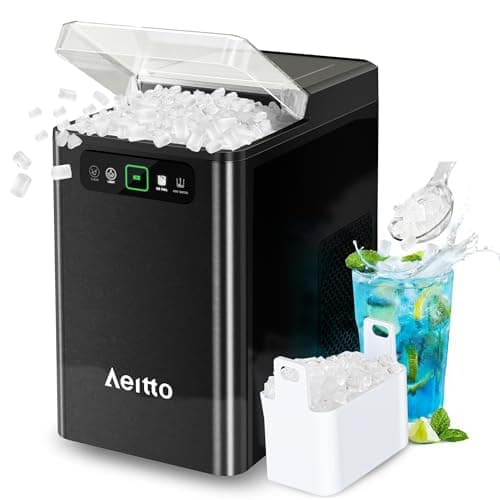 Aeitto Nugget Ice Maker Countertop, Pellet Ice Machine Soft Chewable Ice 40lbs/Day, One-Click Operation, Auto Self-Cleaning Crushed Ice Makers Stainless with Scoop for Home/Kitchen/Office (Black)