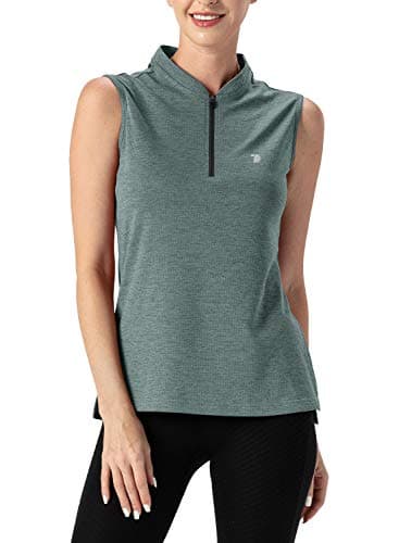 TBMPOY Women's Sleeveless Golf Polo Shirts UPF 50+ Tennis Tank Tops Quick Dry Zip Up Cyan XS