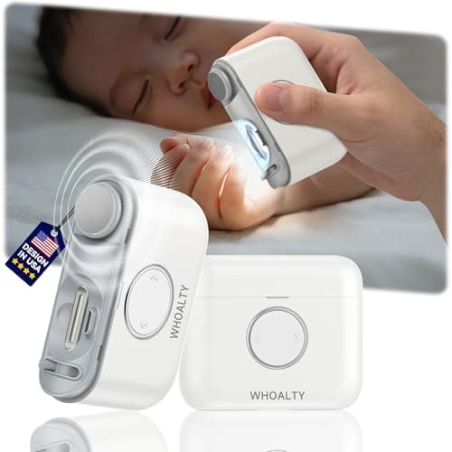 Electric Nail Clipper for Toe & Finger Nails【Dual-Blade Precision】 Automatic Nail Trimmer, Safe & Ultra-Quiet Electric Nail File with LED Light, 2-in-1 Trimmer & Grind for Seniors and Baby, White