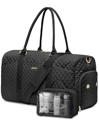 FOCDOD Travel Duffle Bag for Women - Weekender Bags with Shoe Compartment Large Carry on Overnight Tote Bag with Toiletry Bag Traveling Yoga Gym Bags with Wet Pocket Mommy Hospital Bag Black