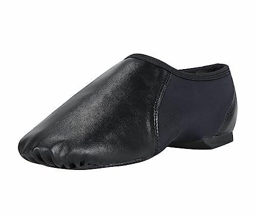 Linodes PU Leather Jazz Shoe Slip On Dance Shoes with Circle Elastic for Girls and Boys (Toddler/Little Kid/Big Kid)-Black-12.5M-Little Kid