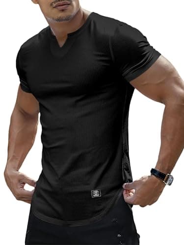 PLEPAN Mens V Neck Muscle T Shirts Black 3XL