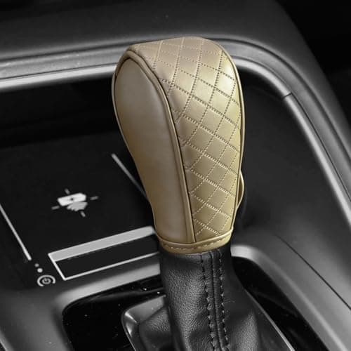 Surosha Car Gear Shift Cover, Shift Knob Cover, Breathable Leather Vehicle Gear Shifter Stick Protector, Anti-Slip Automotive Shifting Lever Decoration Accessories for Car SUV Truck (Beige)