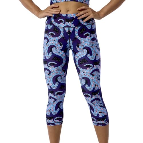 UIUO-UIPEU Women's Tummy Control Yoga Capri Pants Workout Leggings with Pockets Printed Tentacles X-Large