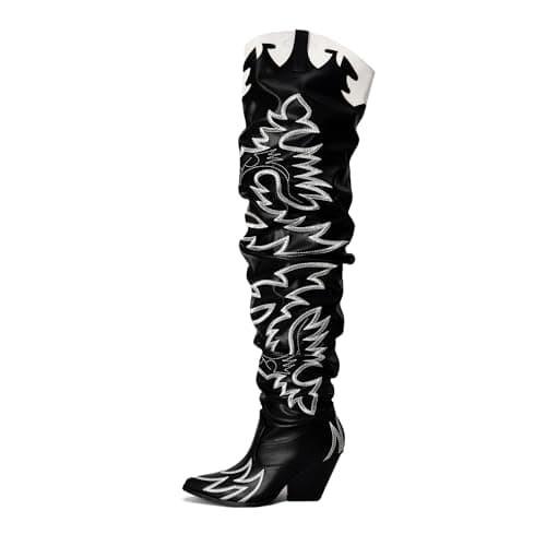 Cape Robbin Women's Western Thigh High Over The Knee Cowboy Cowgirl Boots - Chunky Block Heel Fashion Boots for Women (KELSEY-21) - Black Size 8.5
