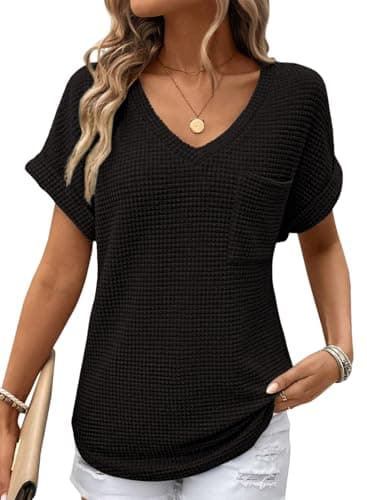 Dokotoo Oversized Tshirts for Women Womens Tops Ladies Waffle Knit Shirts