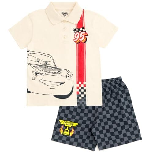 Disney Cars Lightning McQueen Toddler Boys Polo Shirt and Shorts Outfit Set White/Gray 4T