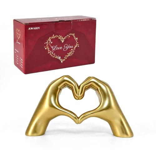 AWAIOY Gold Resin Heart Hands Sculpture for Home Room Shelf Decor 5.5"