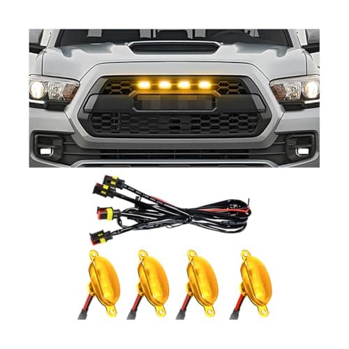 Norkmdi 4PCS Car Grille Lights, Bright LED Vehicle Front Grille Trim DRL Lamps with Wiring Harness, Waterproof Auto Exterior Grid Bumper Running Light, Compatible with F150 F250 F350 (Yellow)